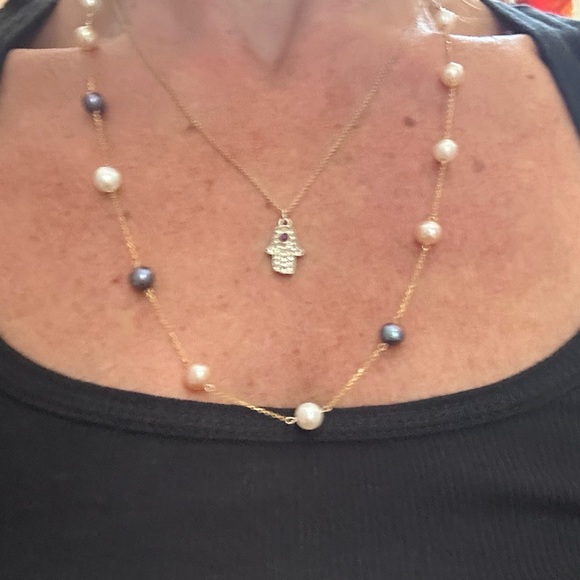 Solid 10kt  Gold Akoya Pearl Station Necklace - Picture 13 of 13